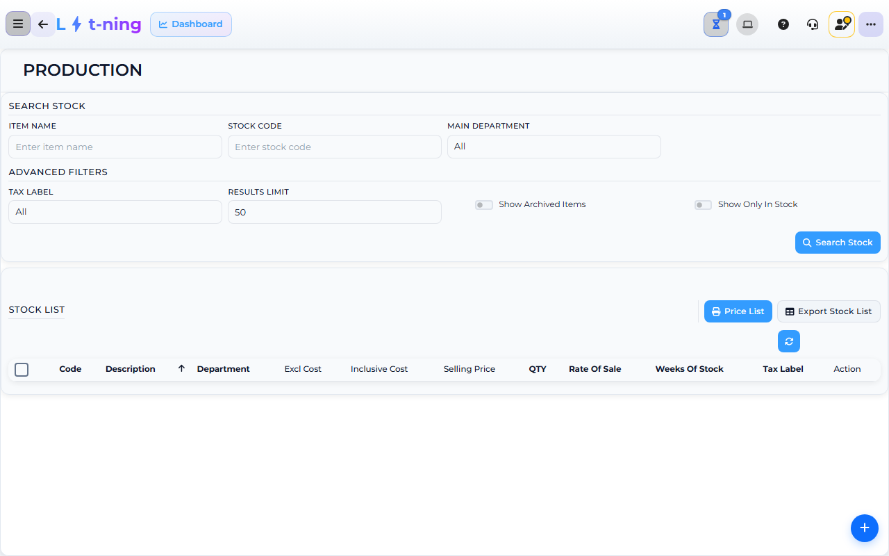 Core App Production screen — demo store.
