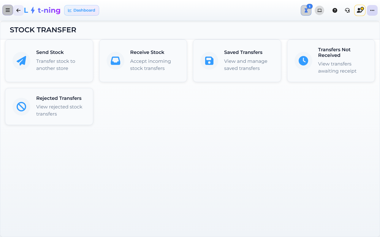 Core App Stock Transfer screen — demo store.