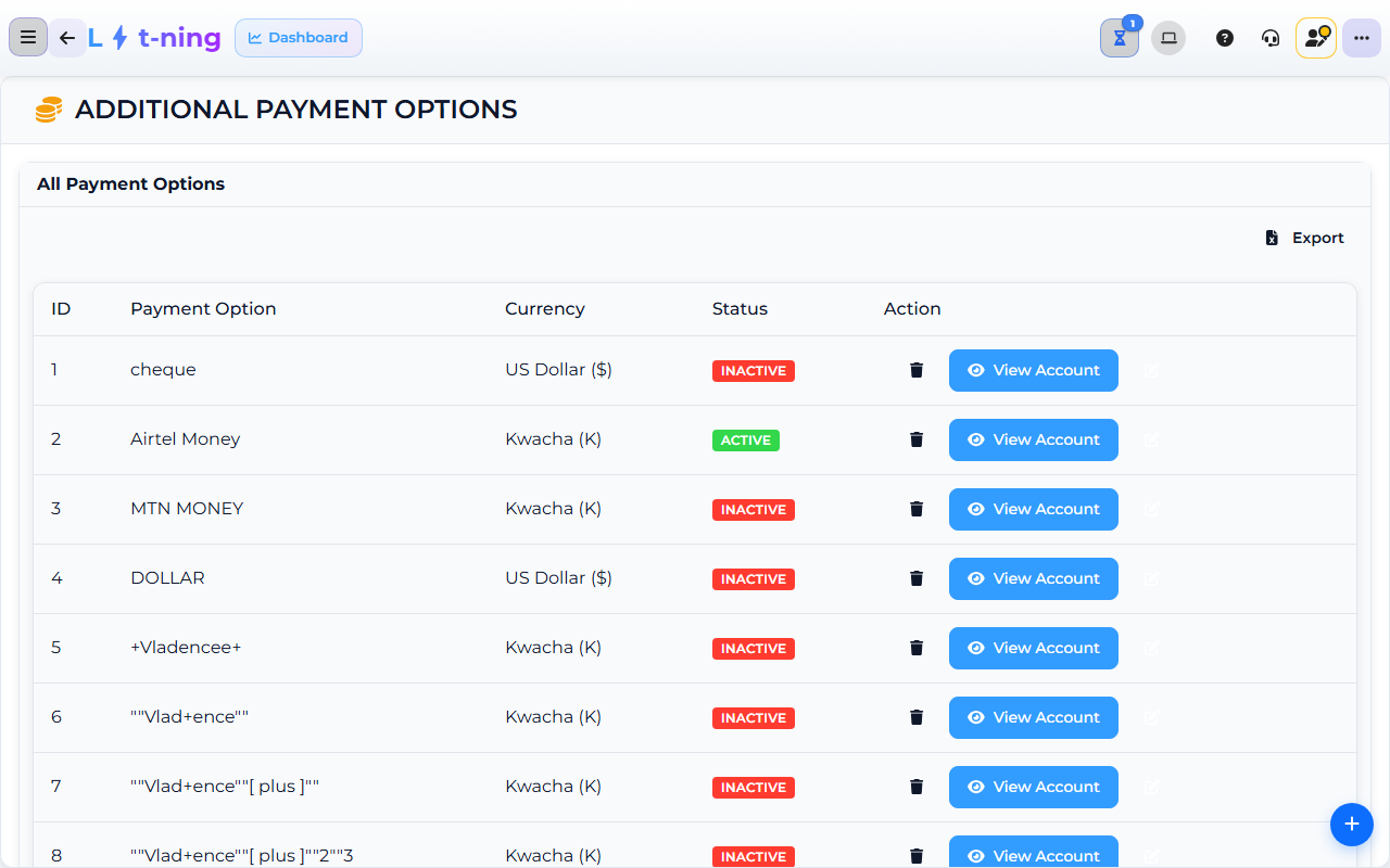 Core App Payment Methods screen — demo store.